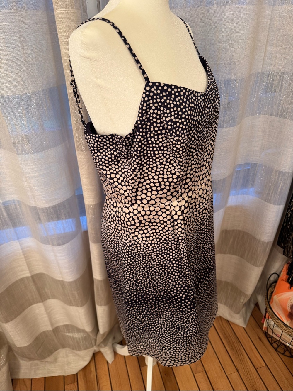 Women’s Navy and White Polka Dot Slip Dress - Picture 2 of 6